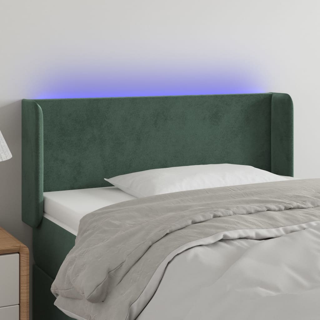 vidaXL Tăblie de pat cu LED, verde închis, 103x16x78/88 cm, catifea