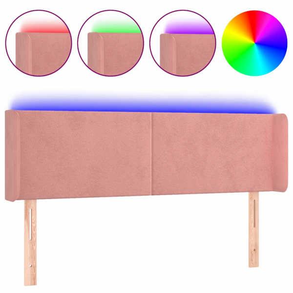 vidaXL LED-voodipeats, roosa, 147x16x78/88 cm, samet