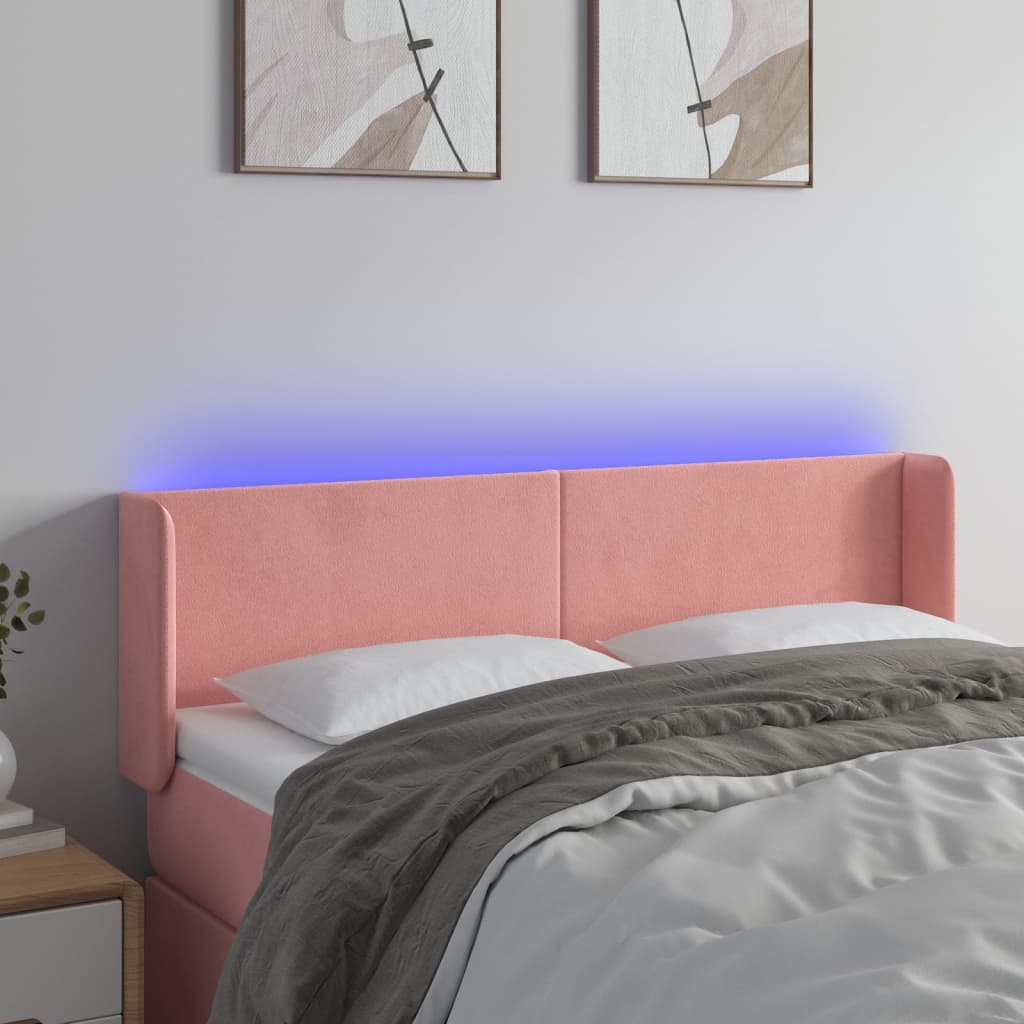 Thumbnail - vidaXL LED Kopfteil Rosa 147x16x78/88 cm Samt
