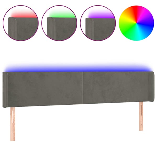 vidaXL LED-voodipeats, tumehall, 163x16x78/88 cm, samet