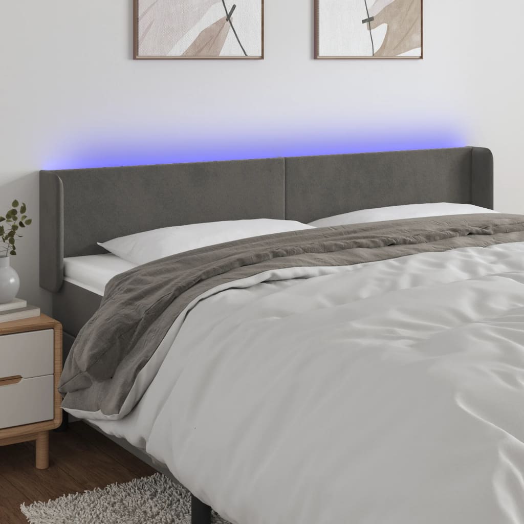 vidaXL Tête de lit à LED Gris foncé 183x16x78/88 cm Velours