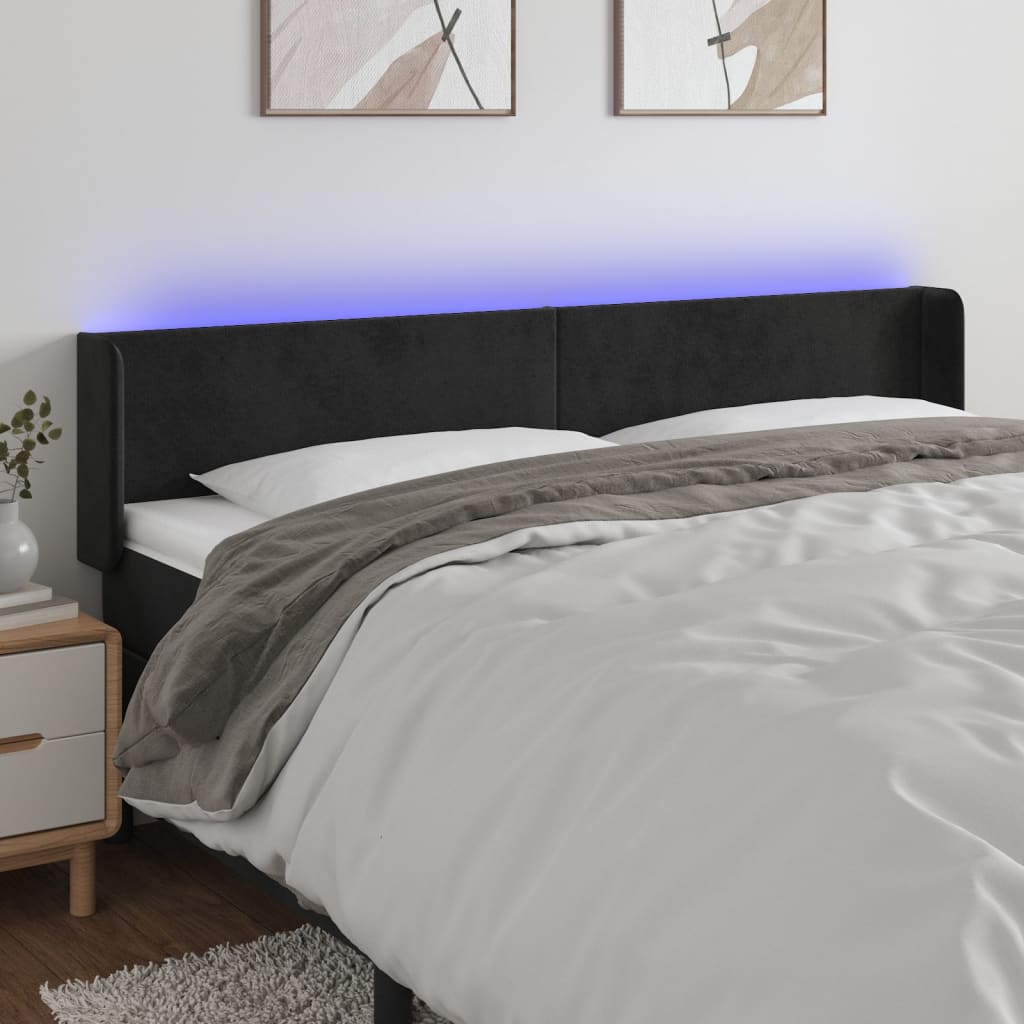 vidaXL sengegavl med LED-lys 183x16x78/88 cm fløjl sort