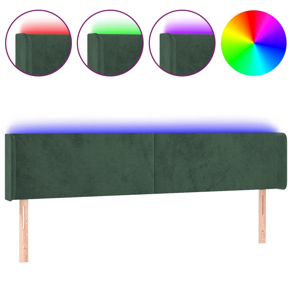 vidaXL Čelo postele s LED tmavě zelené 183 x 16 x 78/88 cm samet