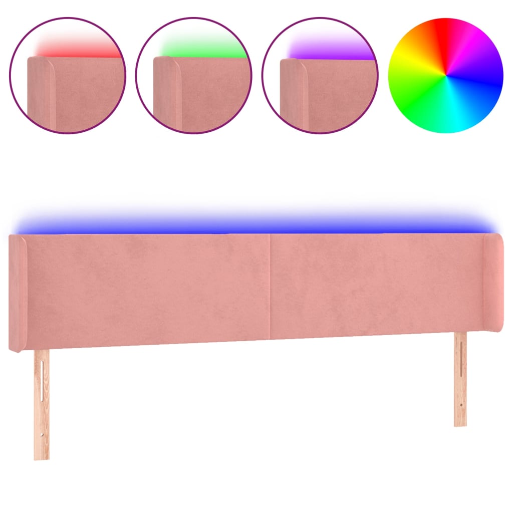 vidaXL Čelo postele s LED růžové 203 x 16 x 78/88 cm samet