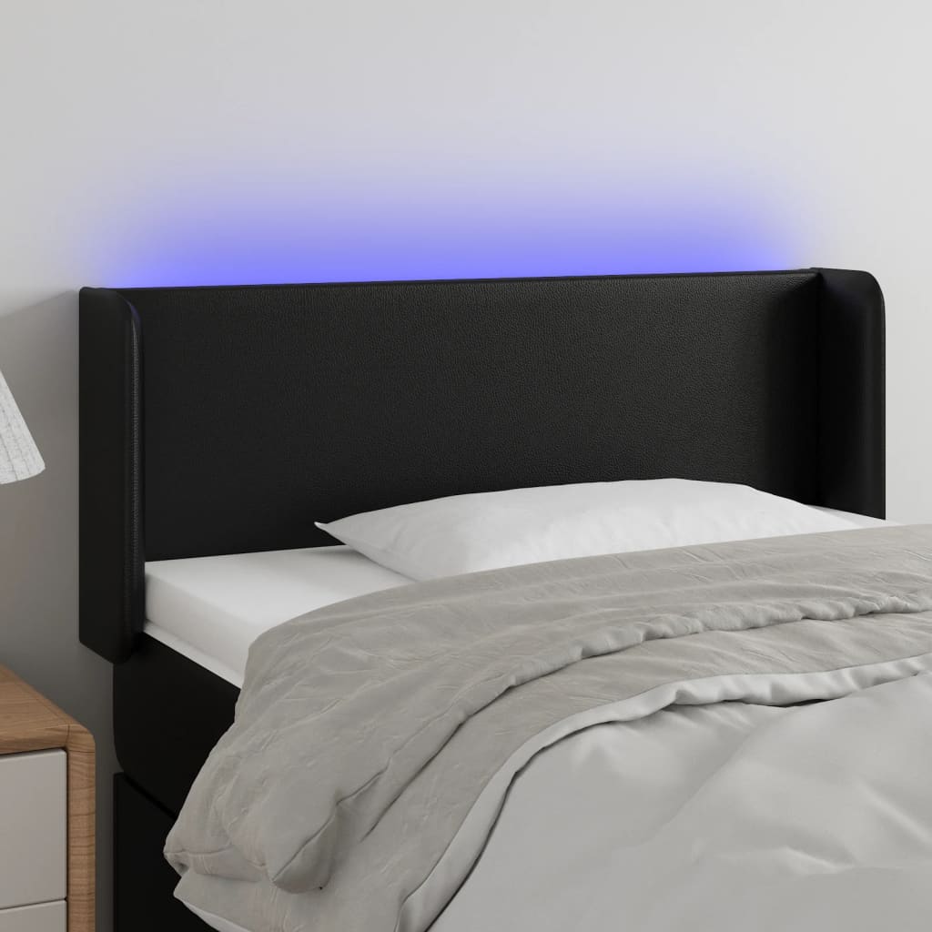 vidaXL sengegavl med LED-lys 83x16x78/88 cm kunstlæder sort
