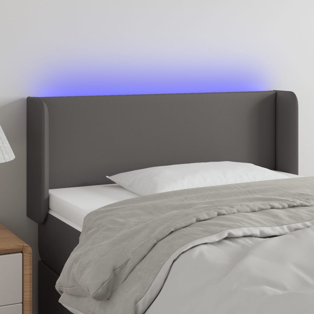 vidaXL sengegavl med LED-lys 83x16x78/88 cm kunstlæder grå