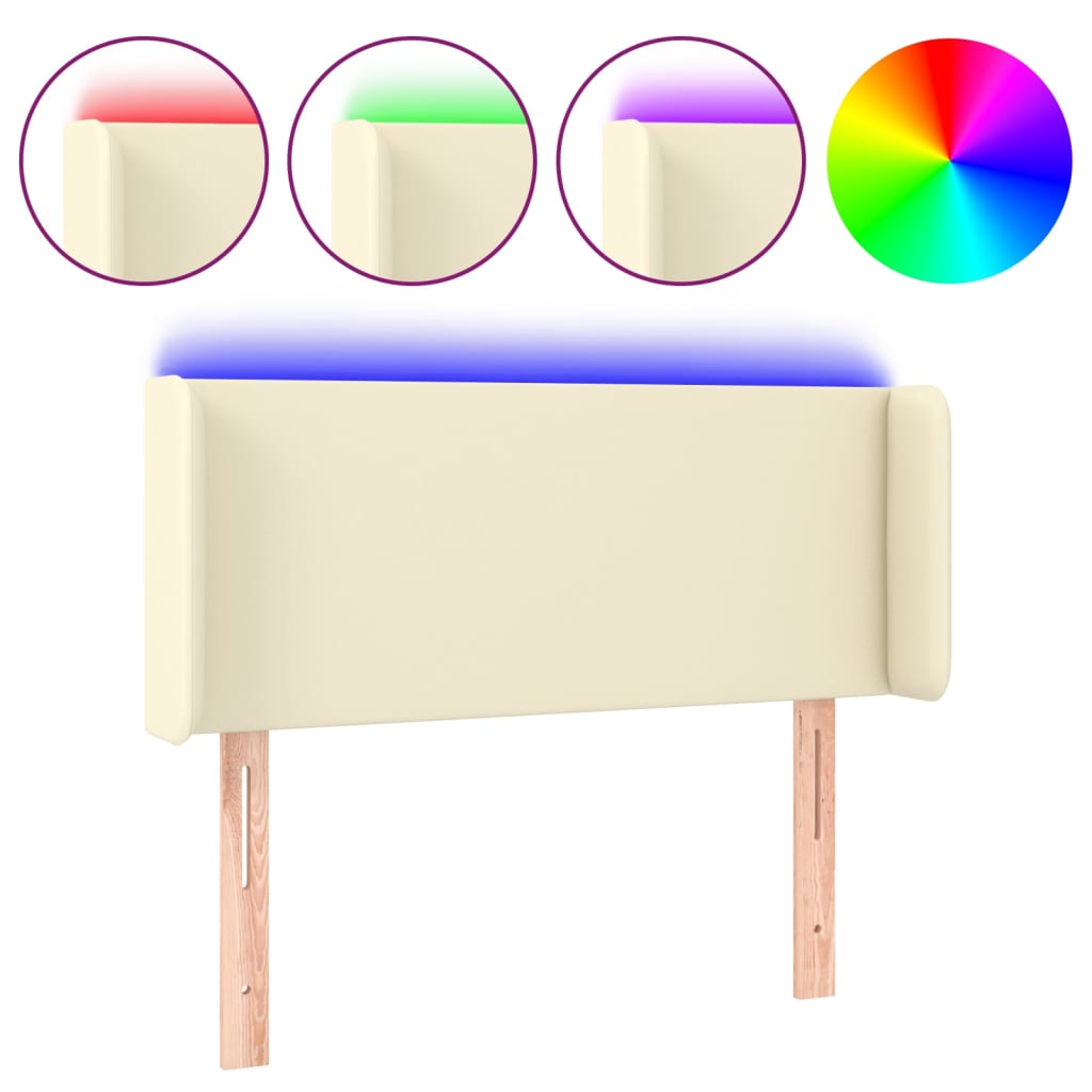 vidaXL Čelo postele s LED krémové 93 x 16 x 78/88 cm umělá kůže