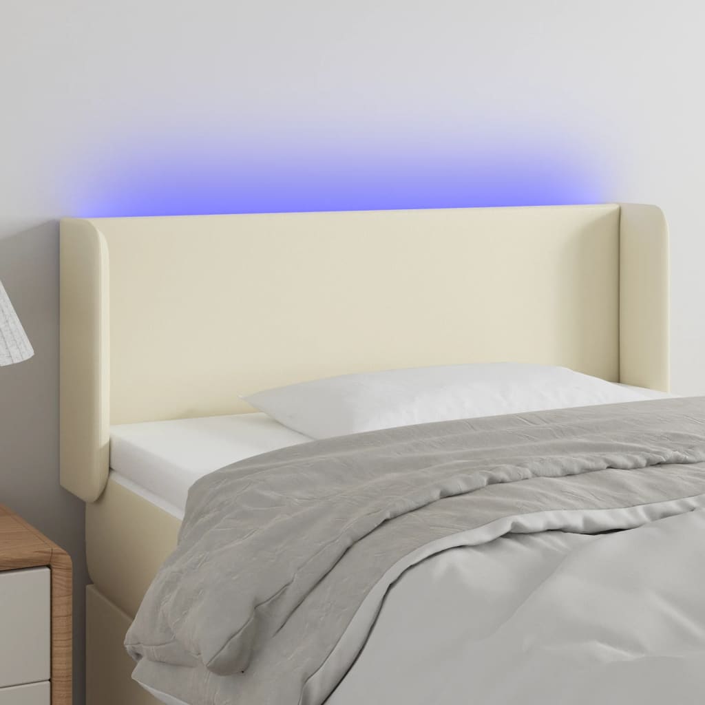 vidaXL sengegavl med LED-lys 93x16x78/88 cm kunstlæder cremefarvet