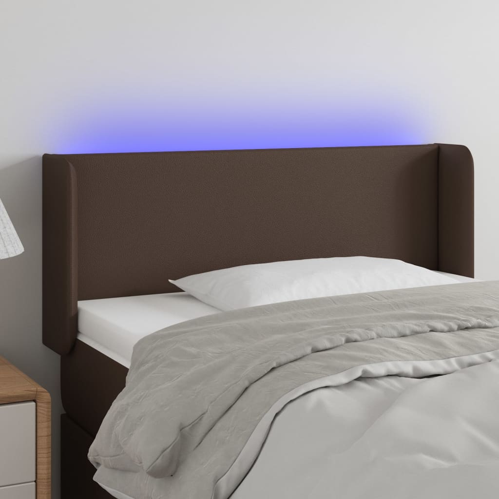 vidaXL Tăblie de pat cu LED, maro, 93x16x78/88 cm, piele ecologică