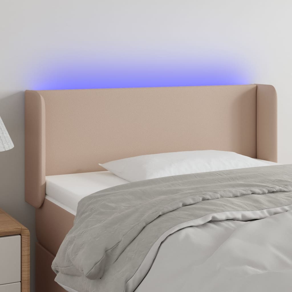 vidaXL Tăblie de pat cu LED, cappuccino, 93x16x78/88cm piele ecologică
