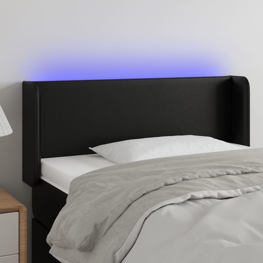 vidaXL Tăblie de pat cu LED, negru, 103x16x78/88 cm, piele ecologică
