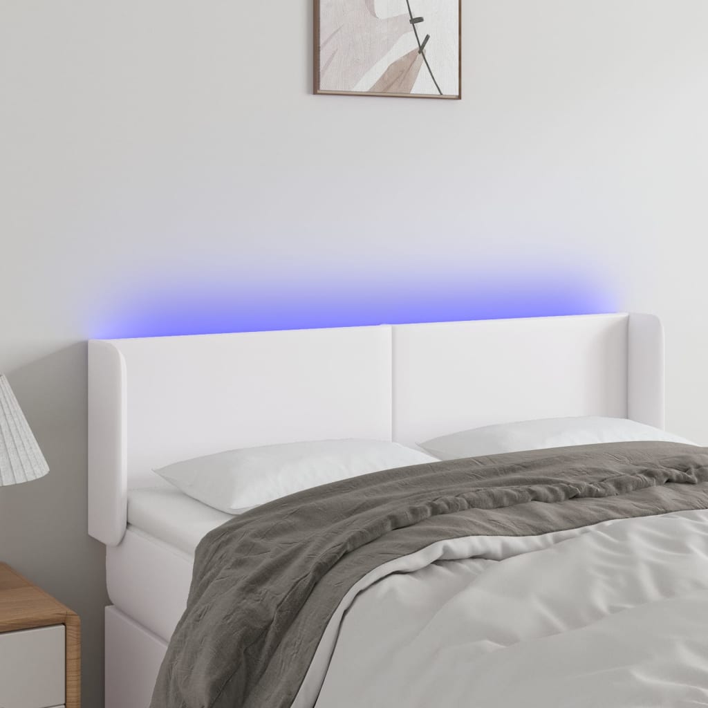 Čelo postele s LED bílé 147 x 16 x 78/88 cm umělá kůže