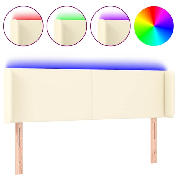 vidaXL LED-voodipeats, kreemjas, 147x16x78/88 cm, kunstnahk