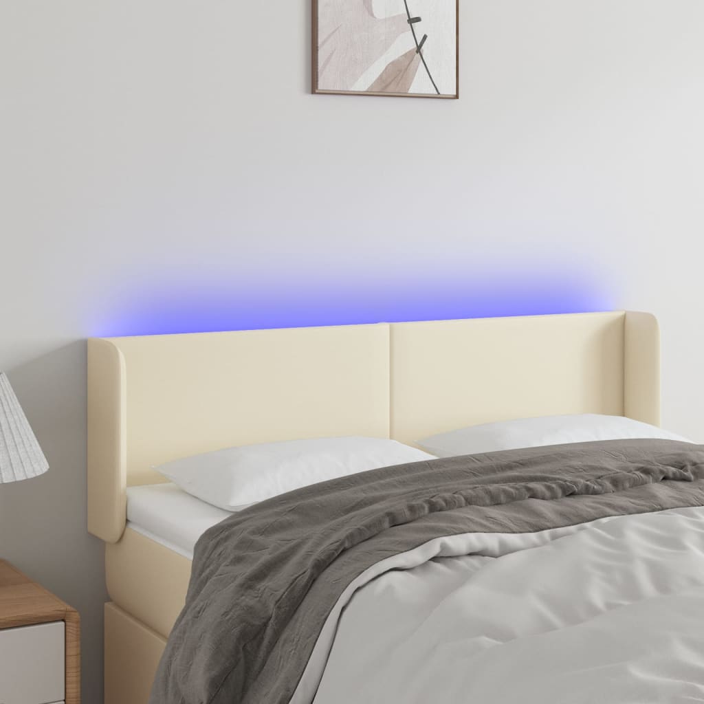 vidaXL Tăblie de pat cu LED, crem, 147x16x78/88 cm, piele ecologică