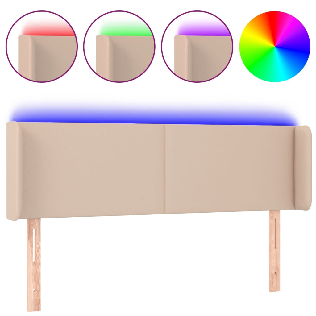 vidaXL Čelo postele s LED cappuccino 147 x 16 x 78/88 cm umělá kůže