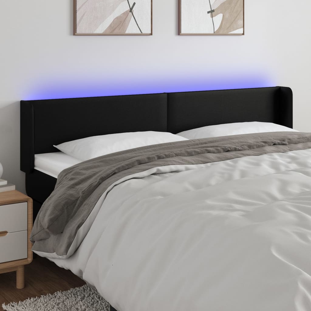 vidaXL Tăblie de pat cu LED, negru, 163x16x78/88 cm, piele ecologică