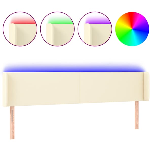 vidaXL LED-voodipeats, kreemjas, 163x16x78/88 cm, kunstnahk