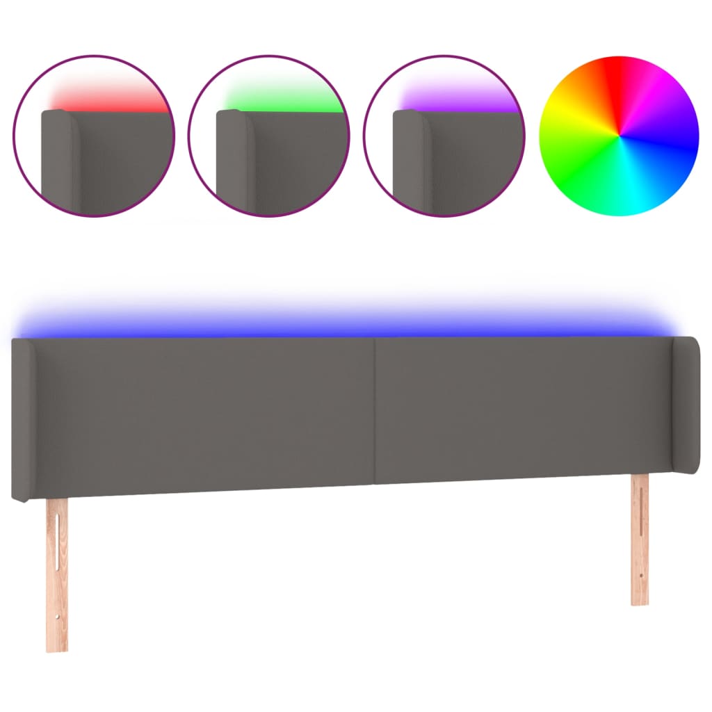 vidaXL Čelo postele s LED šedé 183 x 16 x 78/88 cm umělá kůže