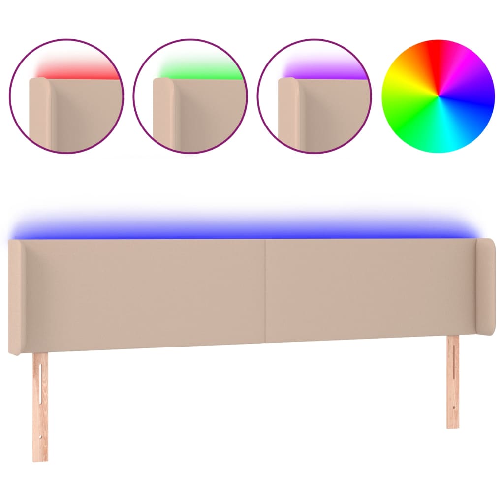 vidaXL Čelo postele s LED cappuccino 203 x 16 x 78/88 cm umělá kůže