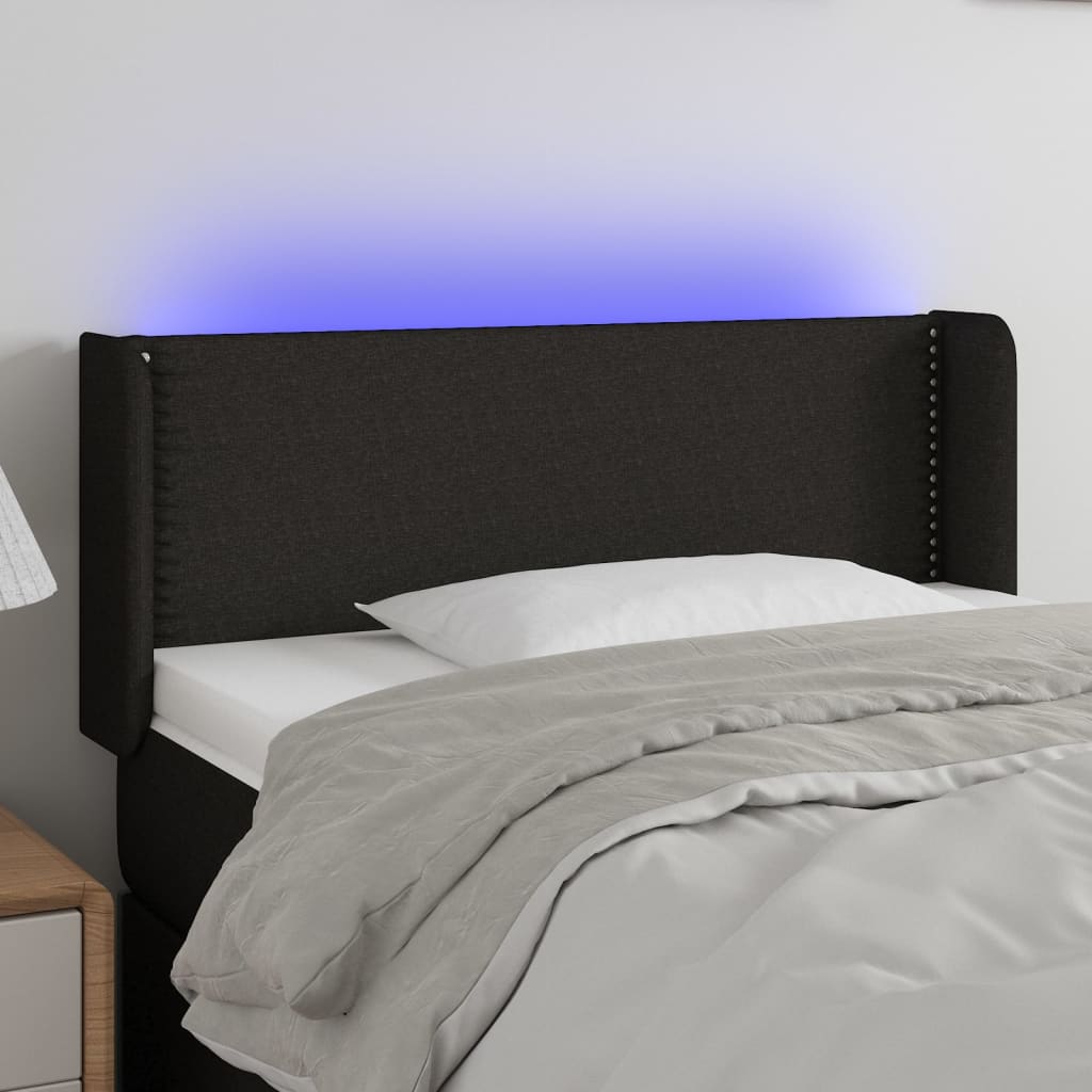 vidaXL Tăblie de pat cu LED, negru, 83x16x78/88 cm, textil