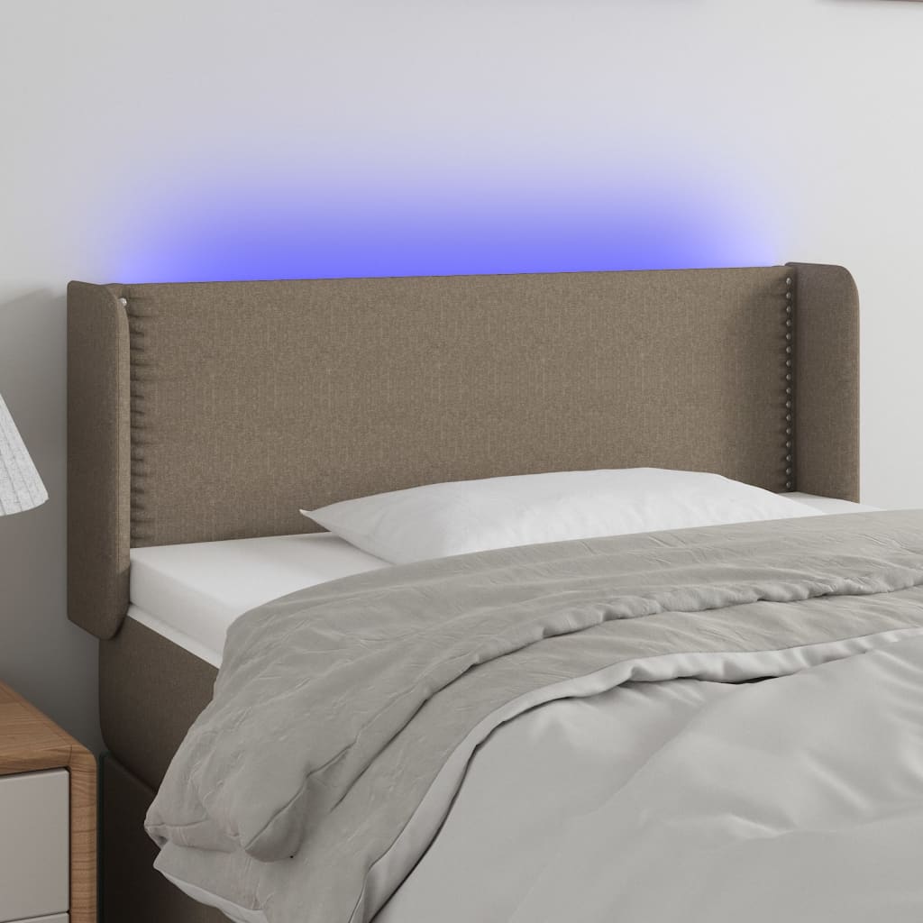 vidaXL Tăblie de pat cu LED, gri taupe, 93x16x78/88 cm, textil