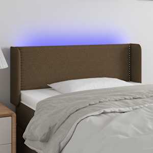 Čelo postele s LED tmavě hnědé 103 x 16 x 78/88 cm textil - obrázek 1