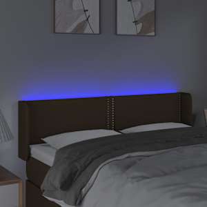 Čelo postele s LED tmavě hnědé 147 x 16 x 78/88 cm textil - obrázek 4