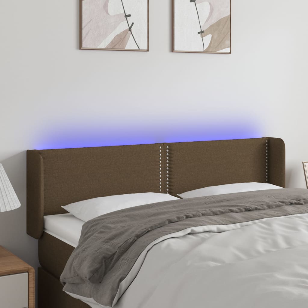 vidaXL Tăblie de pat cu LED, maro închis, 147x16x78/88 cm, textil