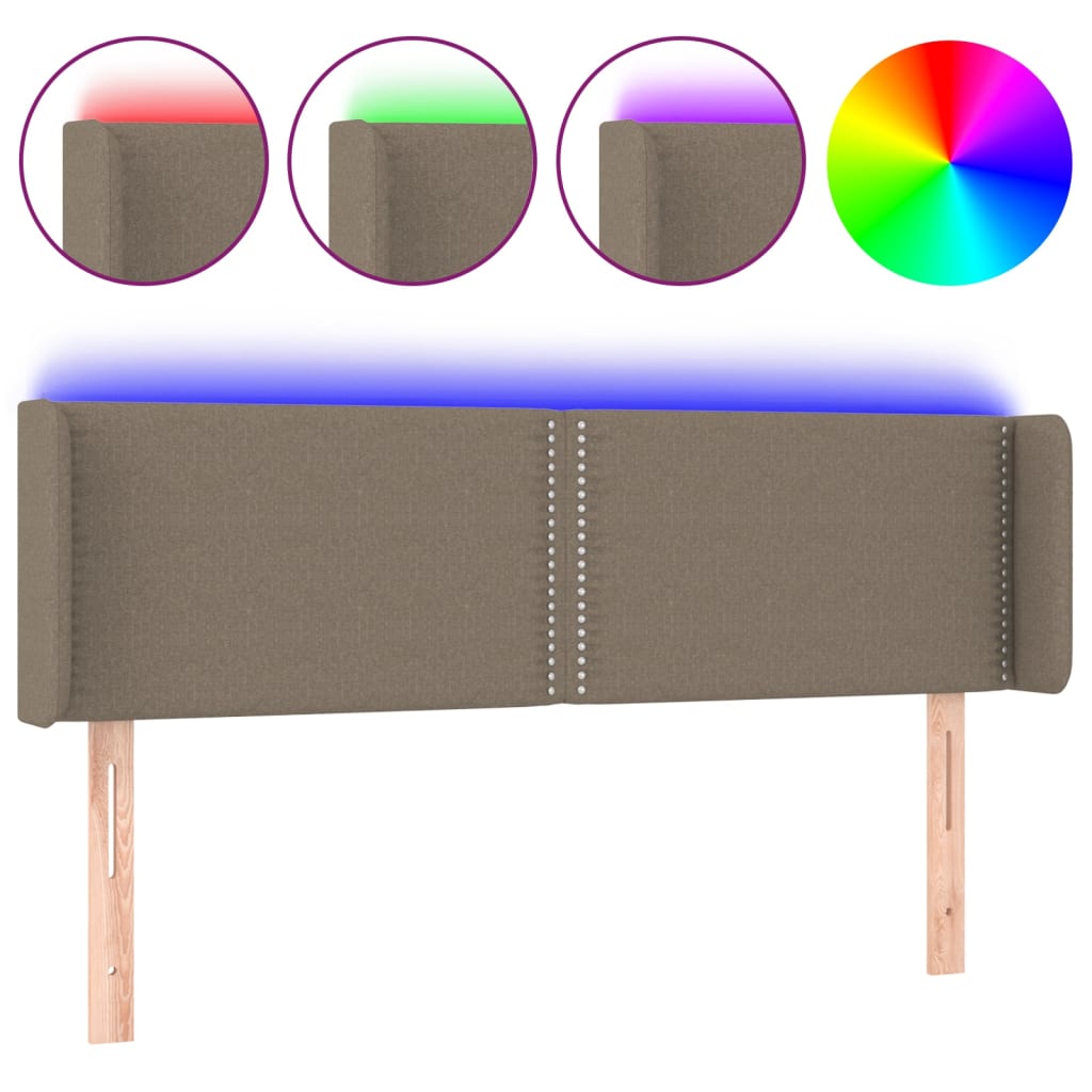vidaXL Čelo postele s LED taupe 147 x 16 x 78/88 cm textil