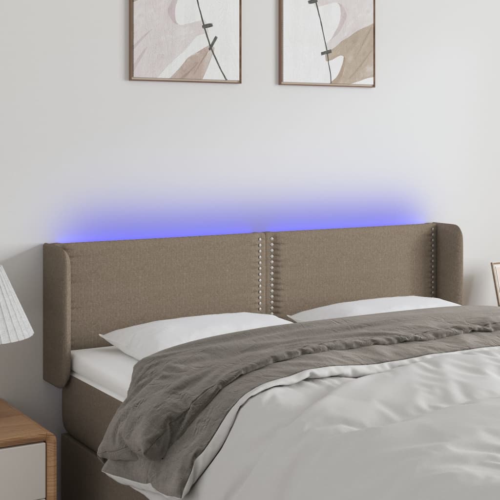 vidaXL Tăblie de pat cu LED, gri taupe, 147x16x78/88 cm, textil