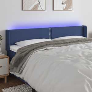 Čelo postele s LED modré 183 x 16 x 78/88 cm textil - obrázek 1