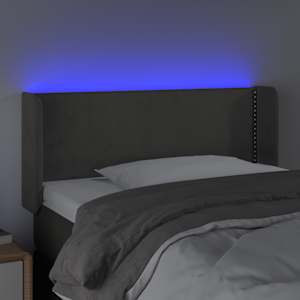Čelo postele s LED tmavě šedé 83 x 16 x 78/88 cm samet - obrázek 4