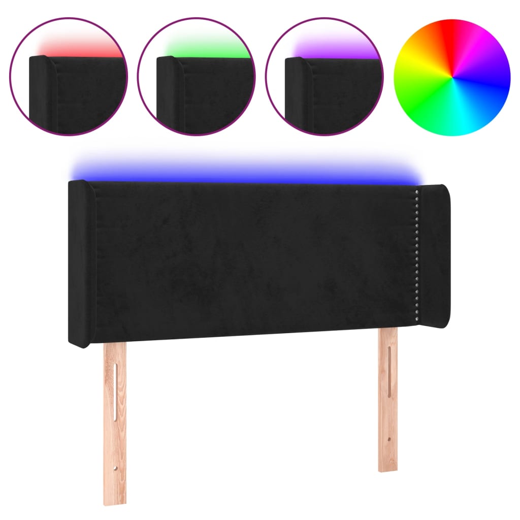 vidaXL Čelo postele s LED černé 83 x 16 x 78/88 cm samet