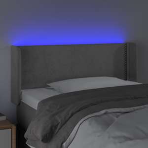 Čelo postele s LED světle šedé 93 x 16 x 78/88 cm samet - obrázek 4