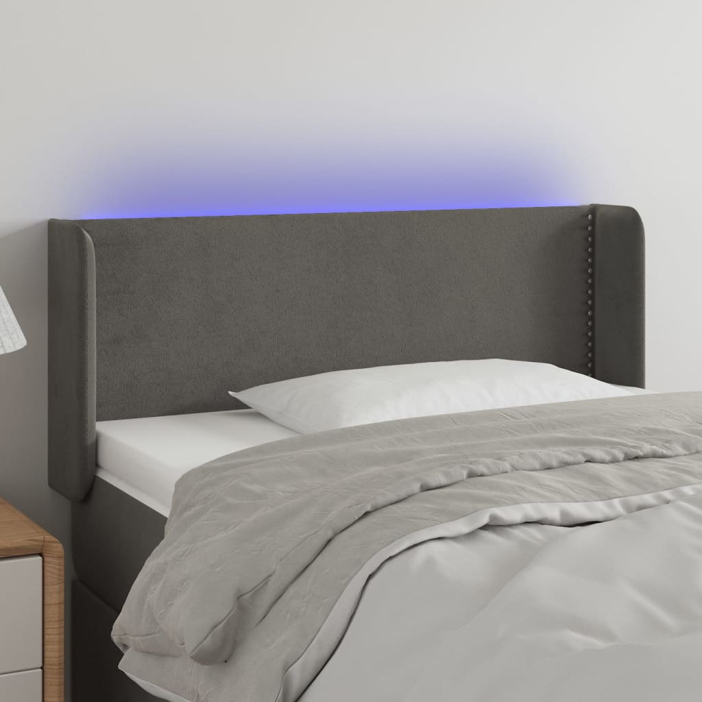 vidaXL Tăblie de pat cu LED, gri închis, 93x16x78/88 cm, catifea
