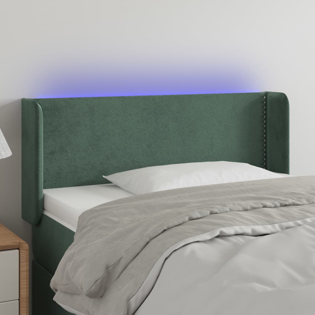 vidaXL Tăblie de pat cu LED, verde închis, 103x16x78/88 cm, catifea