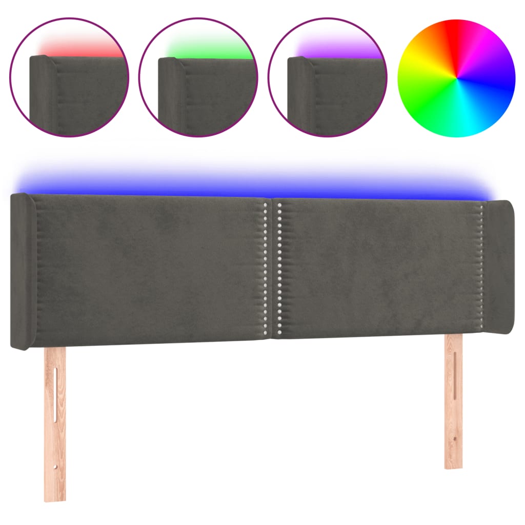 Thumbnail - vidaXL LED Kopfteil Dunkelgrau 147x16x78/88 cm Samt