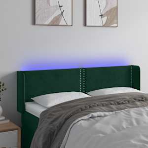 Čelo postele s LED tmavě zelené 147 x 16 x 78/88 cm samet - obrázek 1