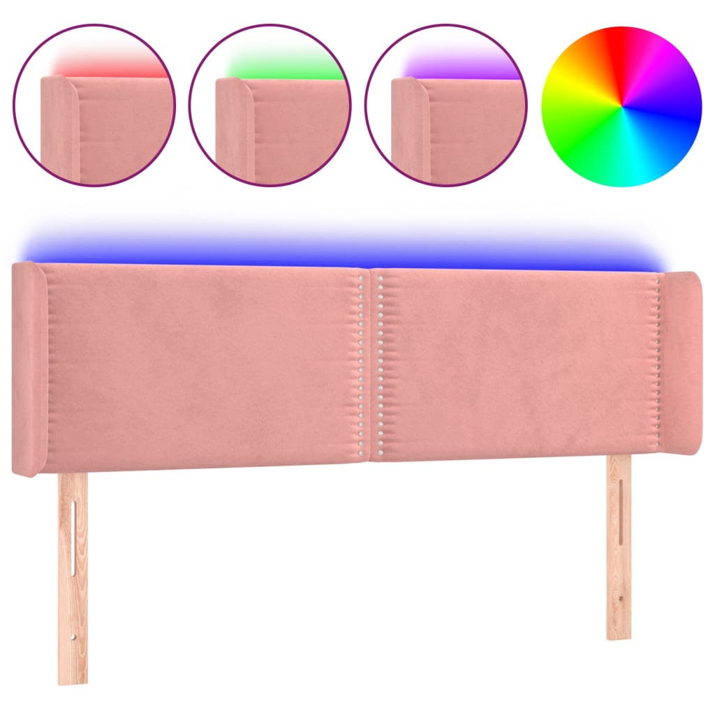 vidaXL Čelo postele s LED růžové 147 x 16 x 78/88 cm samet