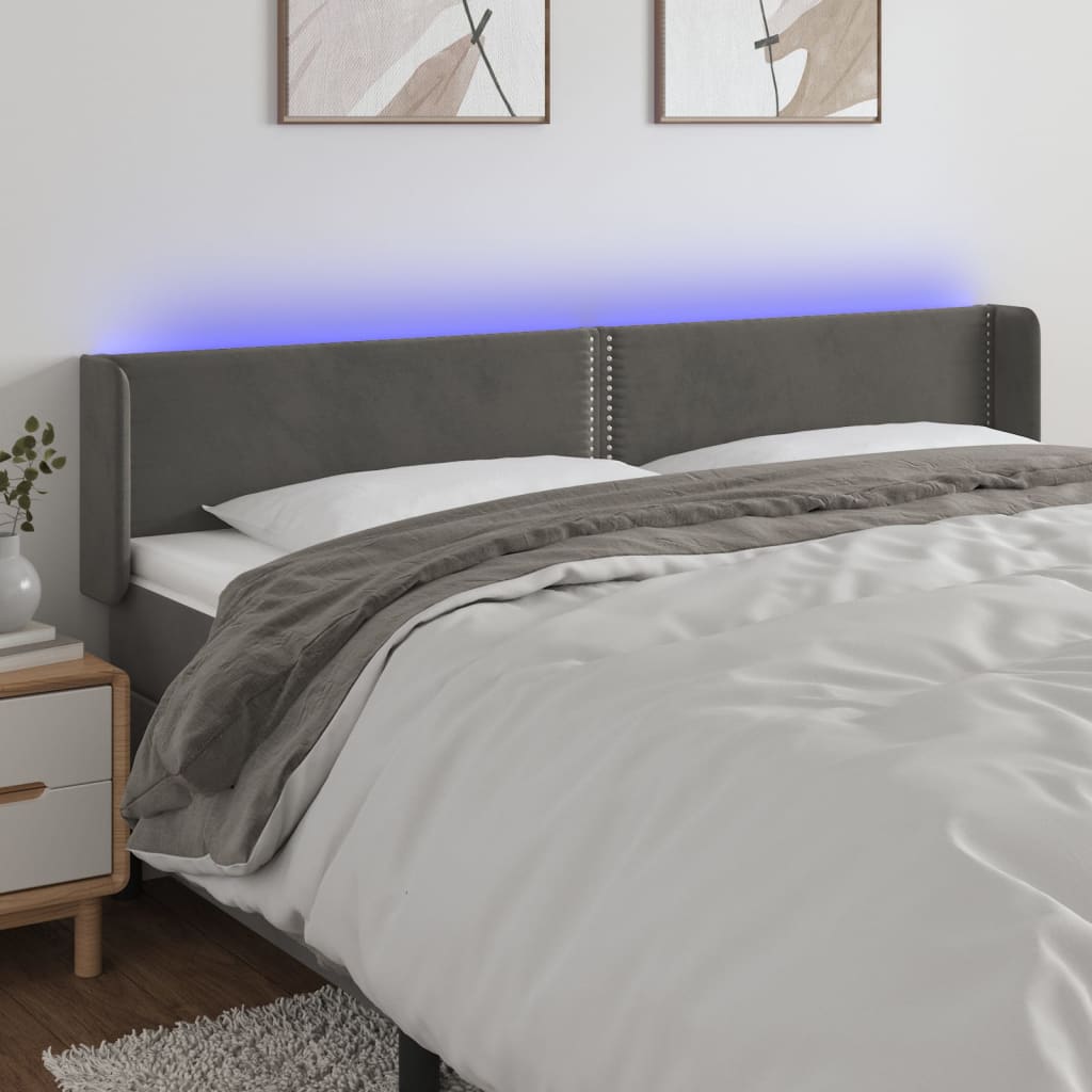 vidaXL LED Kopfteil Dunkelgrau 163x16x78/88 cm Samt