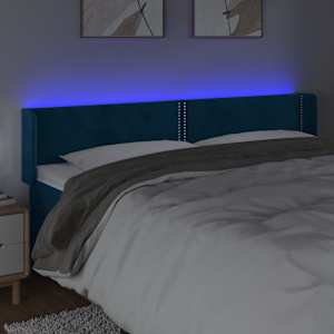 Čelo postele s LED tmavě modré 163 x 16 x 78/88 cm samet - obrázek 4