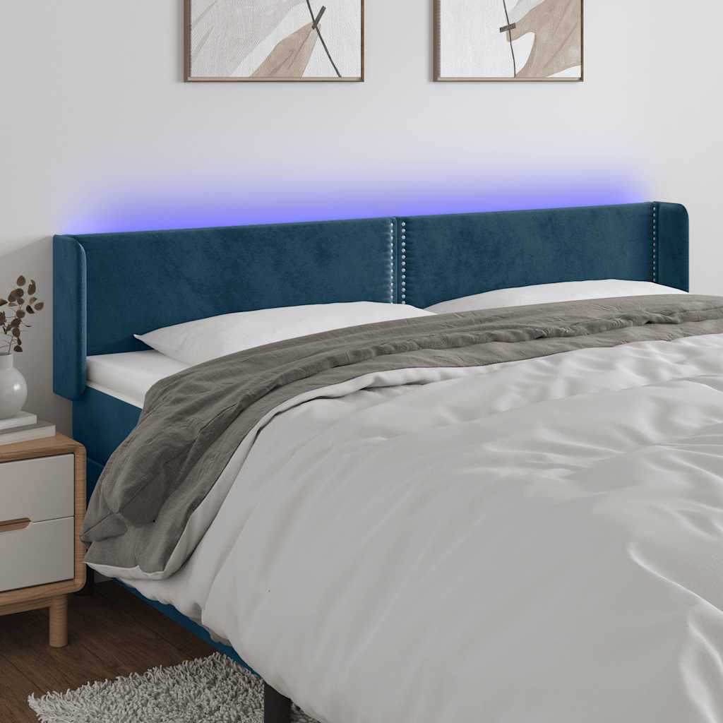 vidaXL Tăblie de pat cu LED, albastru închis, 163x16x78/88 cm, catifea