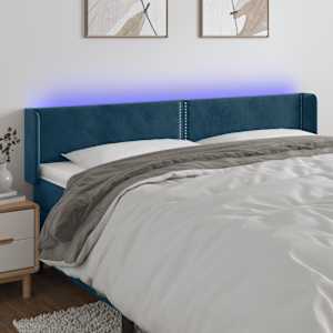 Čelo postele s LED tmavě modré 163 x 16 x 78/88 cm samet - obrázek 1