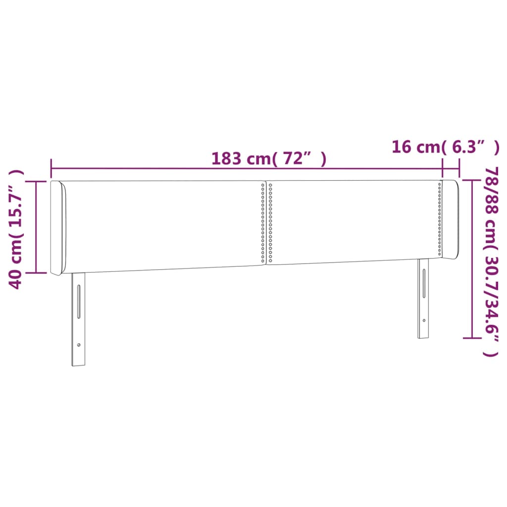 Tăblie de pat cu LED gri închis 183x16x78/88 cm catifea