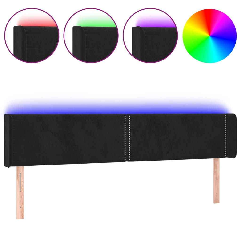 vidaXL ÄŚelo postele s LED ÄŤernĂ© 183 x 16 x 78/88 cm samet
