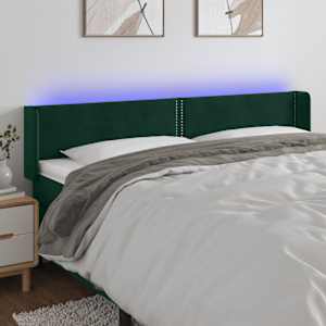 Čelo postele s LED tmavě zelené 183 x 16 x 78/88 cm samet - obrázek 1