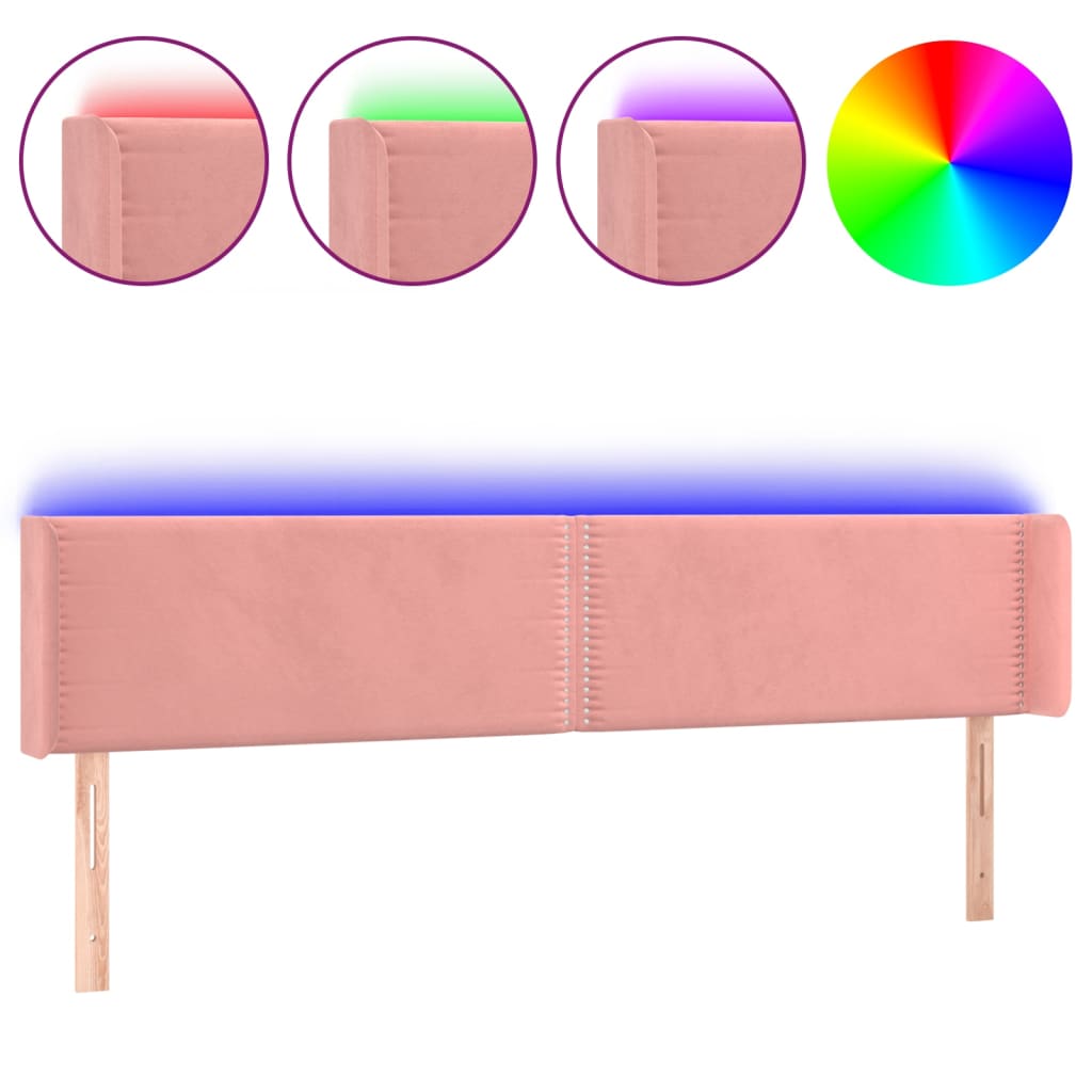 vidaXL Čelo postele s LED růžové 183 x 16 x 78/88 cm samet