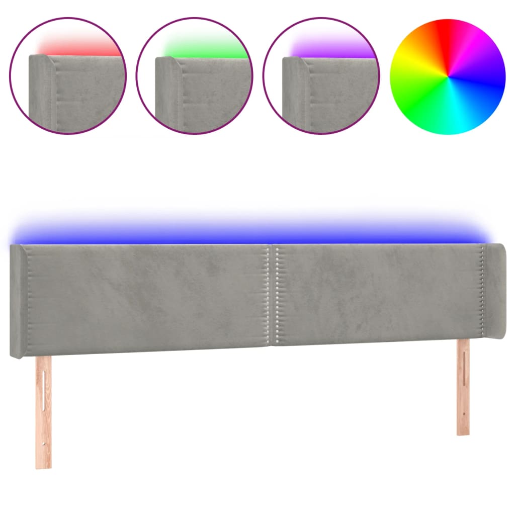 vidaXL ÄŚelo postele s LED svÄ›tle ĹˇedĂ© 203 x 16 x 78/88 cm samet