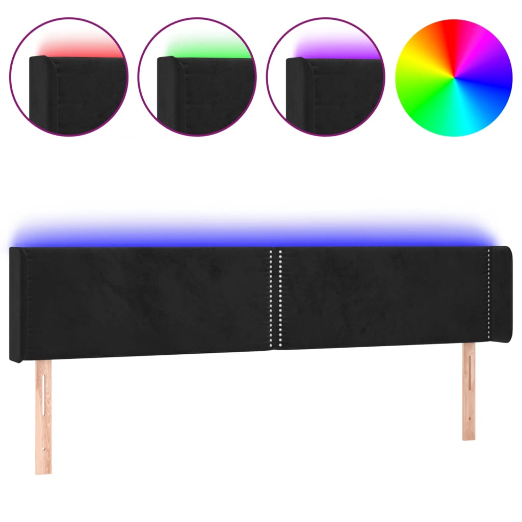 vidaXL ÄŚelo postele s LED ÄŤernĂ© 203 x 16 x 78/88 cm samet