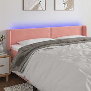 Čelo postele s LED růžové 203 x 16 x 78/88 cm samet - obrázek 1